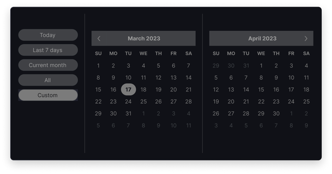 Point-in-time recovery date selector